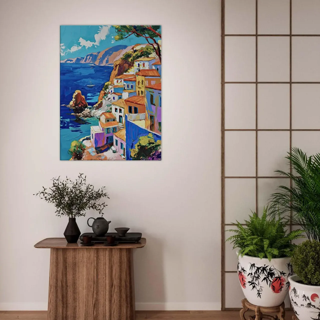 peinture de la côte grecque méditerranéenne