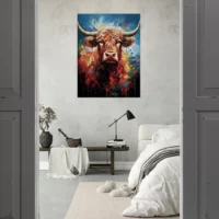Tableau Vache Highland Colorée sur Toile peinture vache highland