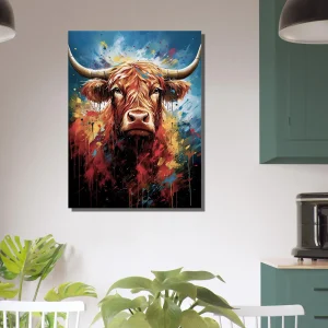 Tableau Vache Highland Colorée sur Toile peinture vache highland