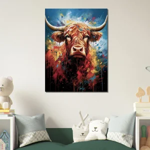 Tableau Vache Highland Colorée sur Toile peinture vache highland