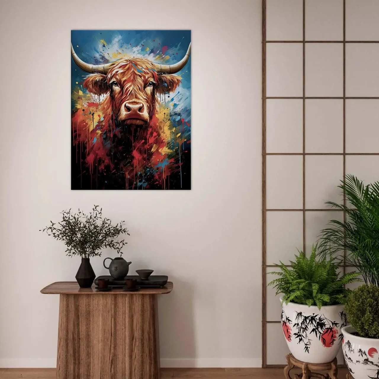 Tableau Vache Highland Colorée sur Toile peinture vache highland