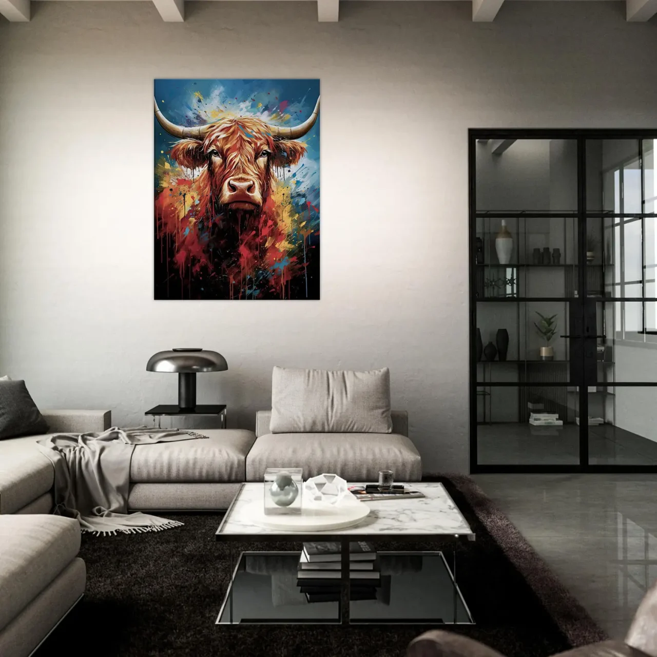 Tableau Vache Highland Colorée sur Toile peinture vache highland