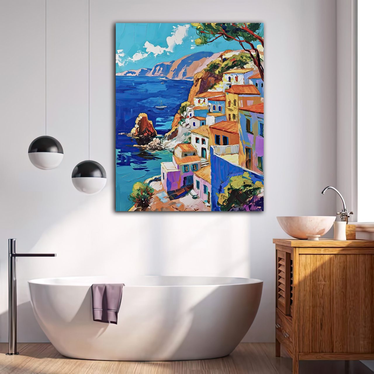 peinture de la côte grecque méditerranéenne