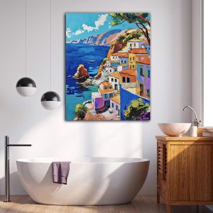 peinture de la côte grecque méditerranéenne