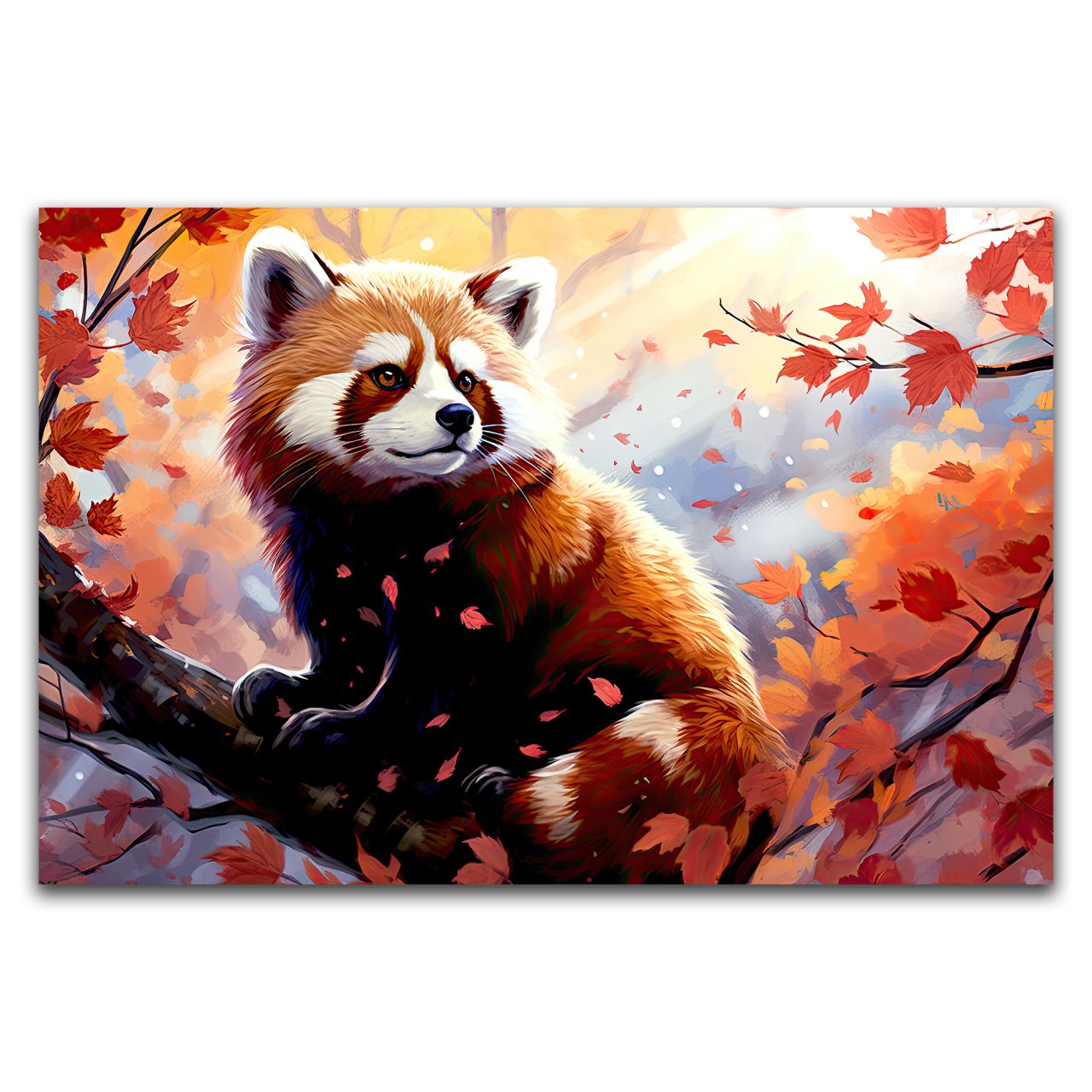 panda roux sur sa branche d'automne