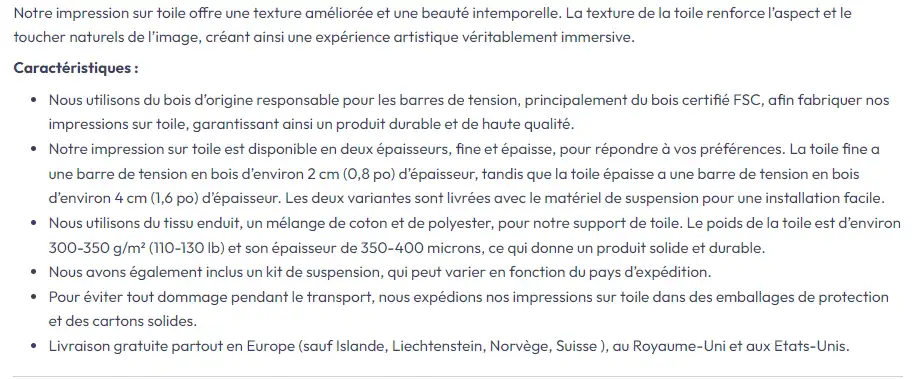 caracteristiques toiles Caractéristiques Toile