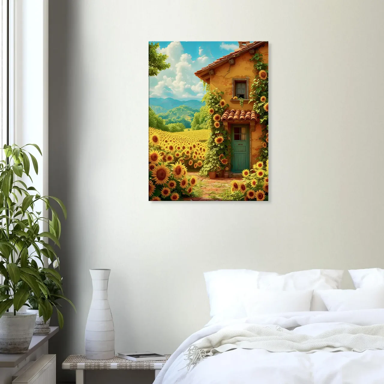 eclat d'été maisonnette et tournesols