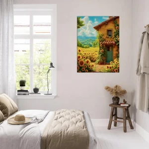 eclat d'été maisonnette et tournesols