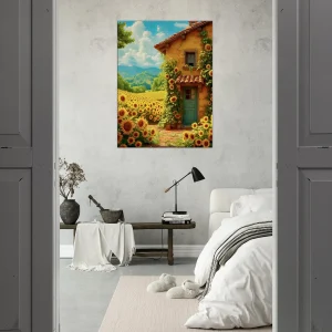 eclat d'été maisonnette et tournesols