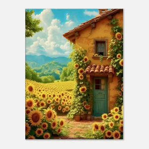 eclat d'été maisonnette et tournesols