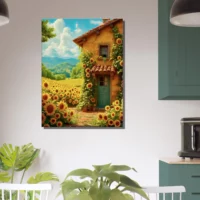 eclat d'été maisonnette et tournesols