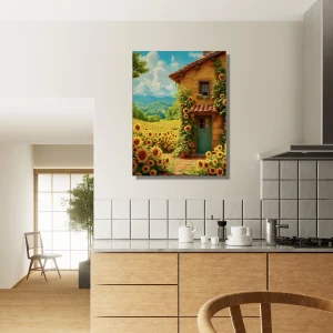 eclat d'été maisonnette et tournesols