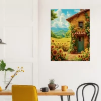 eclat d'été maisonnette et tournesols