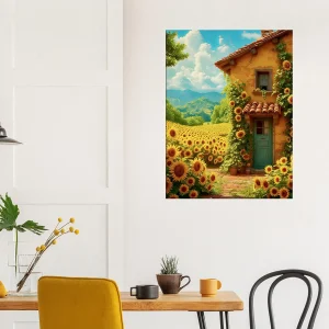 eclat d'été maisonnette et tournesols