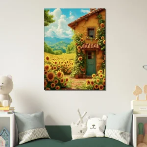 eclat d'été maisonnette et tournesols