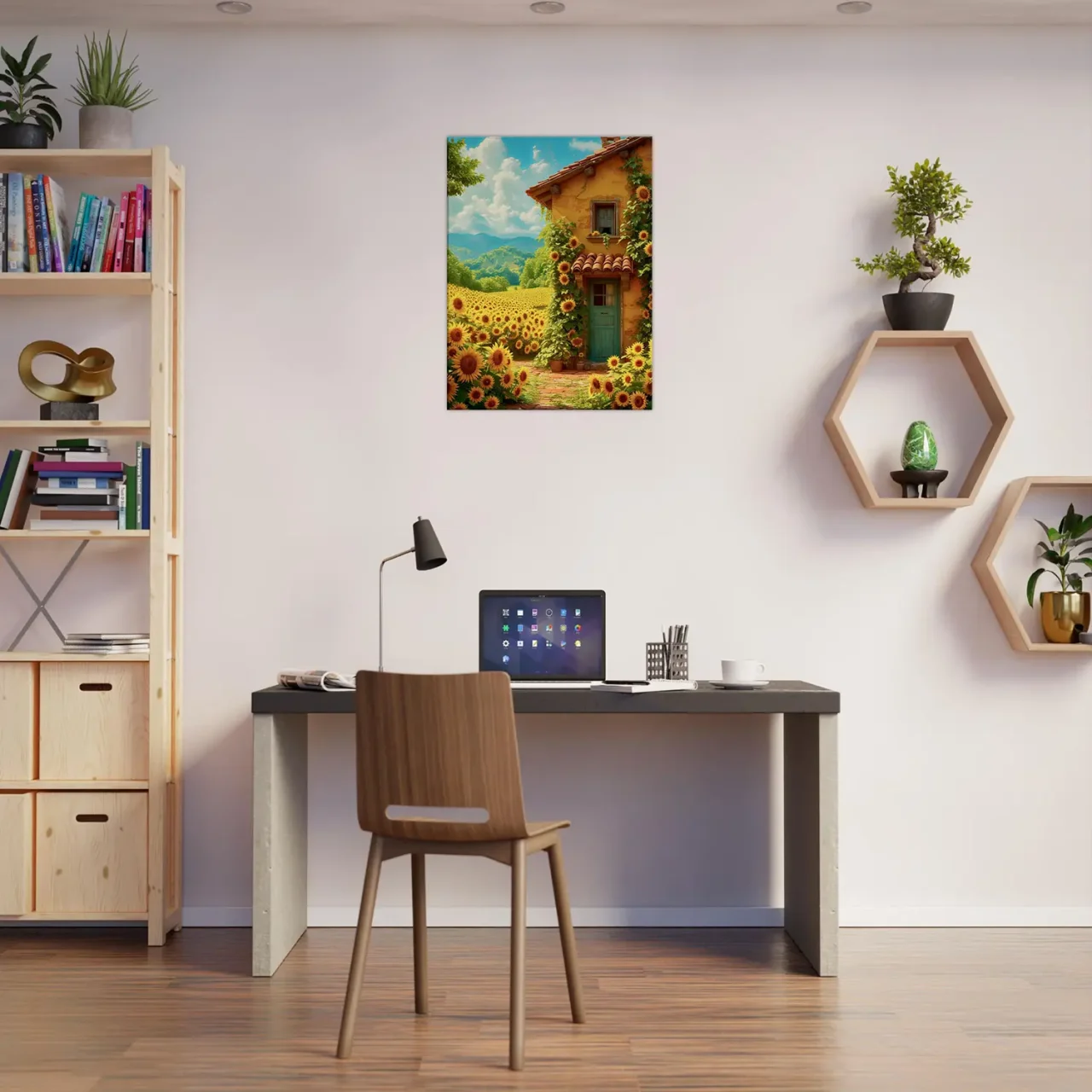 eclat d'été maisonnette et tournesols