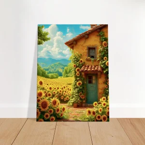 eclat d'été maisonnette et tournesols