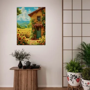 eclat d'été maisonnette et tournesols