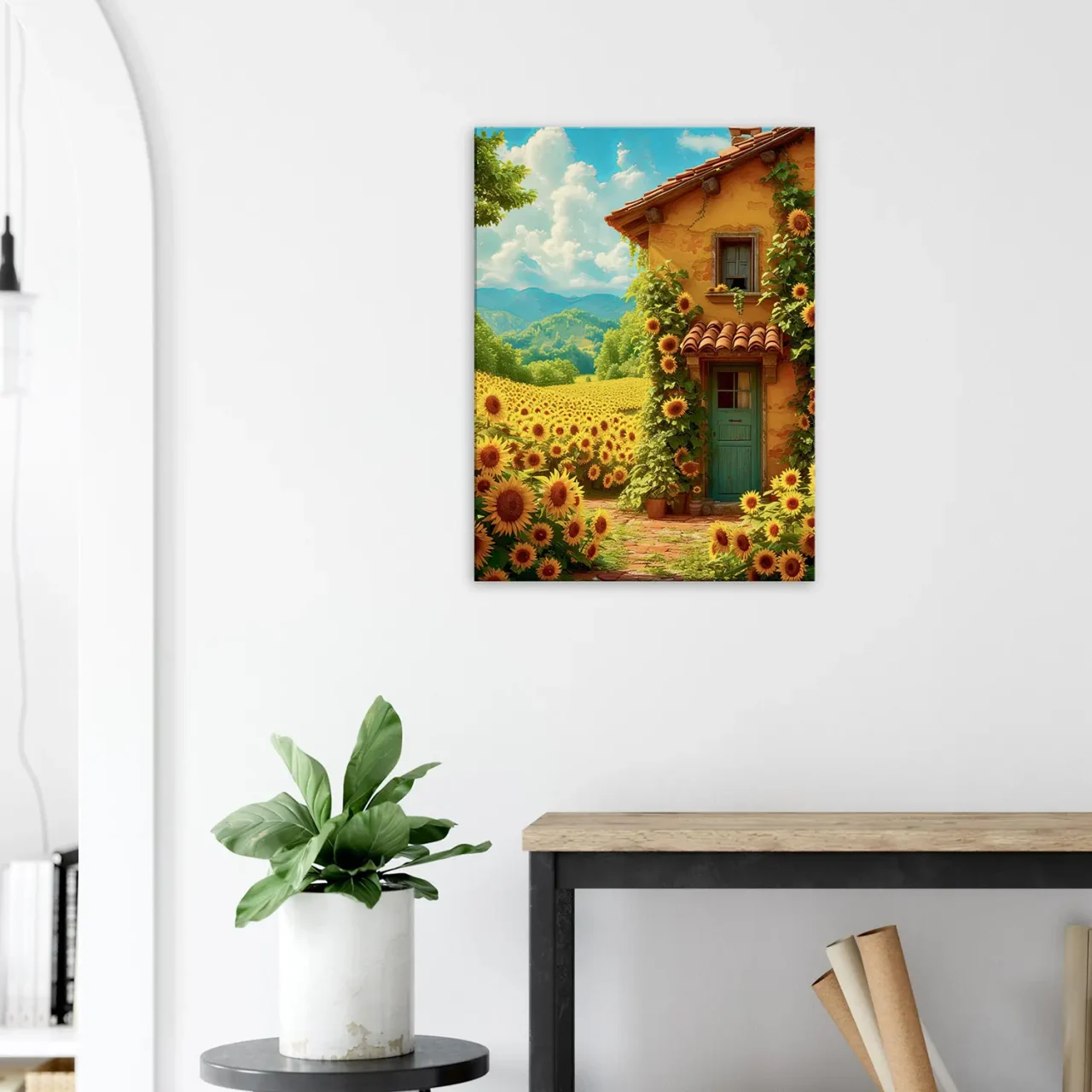 eclat d'été maisonnette et tournesols