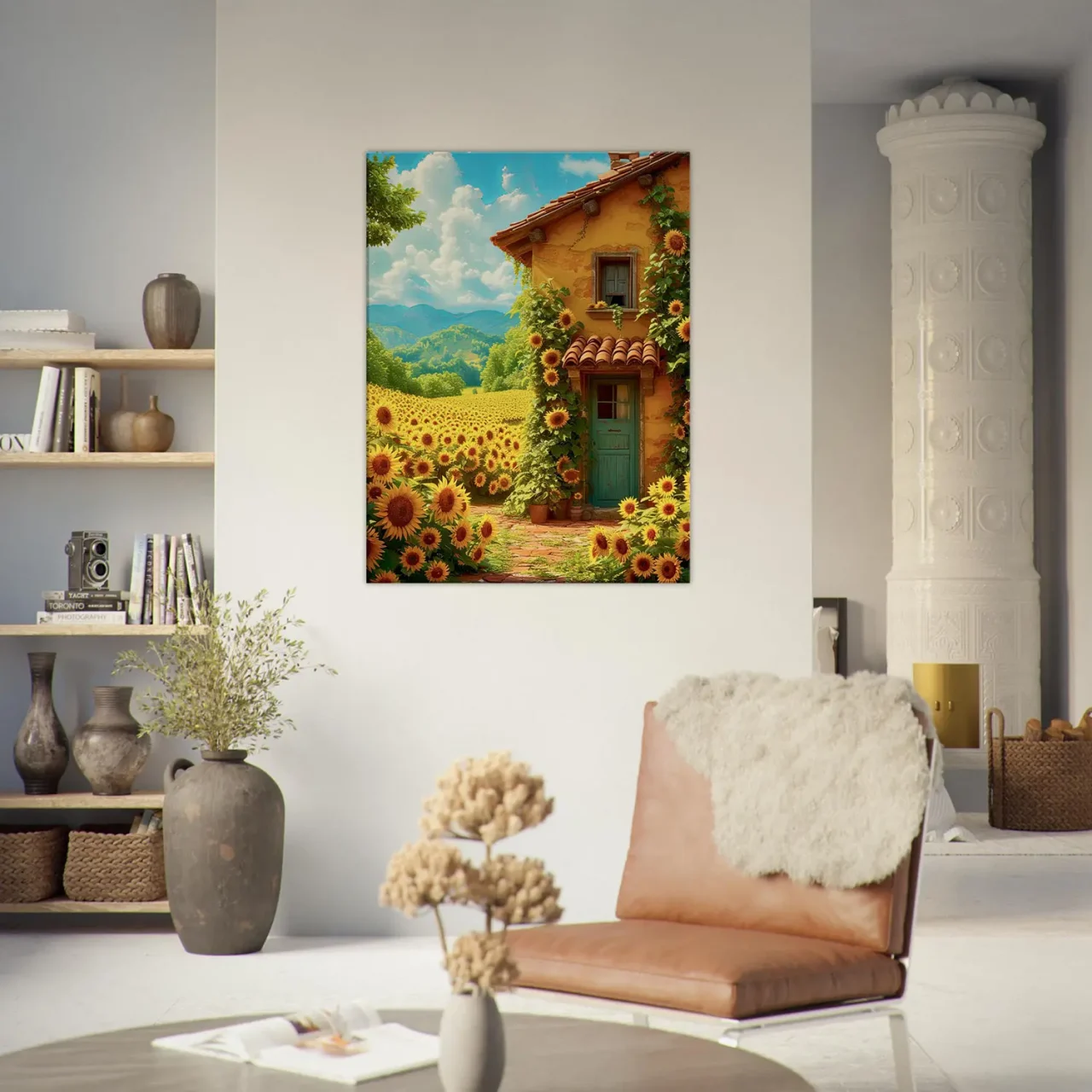 eclat d'été maisonnette et tournesols