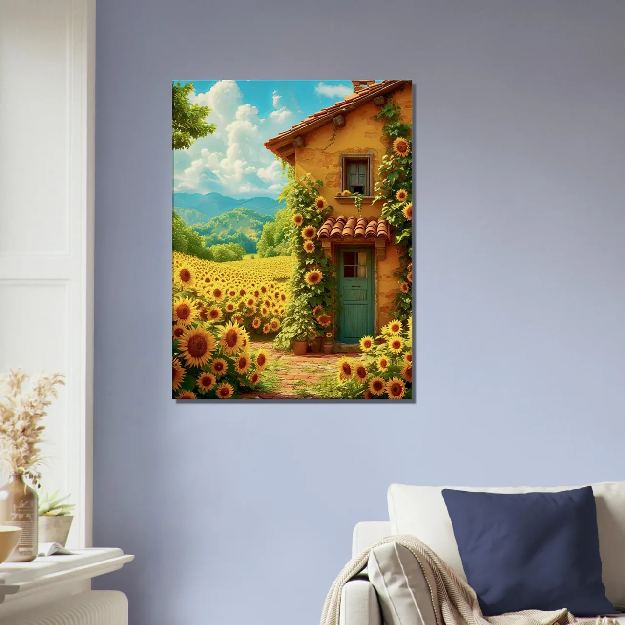 eclat d'été maisonnette et tournesols