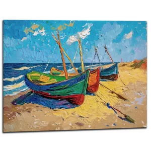 Bateaux de pèche sur la plage style Van Gogh