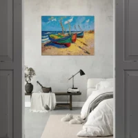 Bateaux de pèche sur la plage style Van Gogh