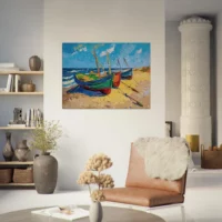 Bateaux de pèche sur la plage style Van Gogh