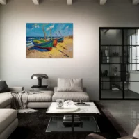 Bateaux de pèche sur la plage style Van Gogh