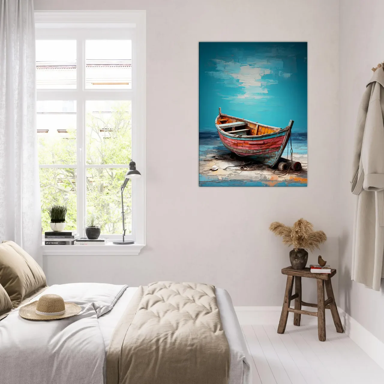 Cadre bateau de pêcheur sur la plage