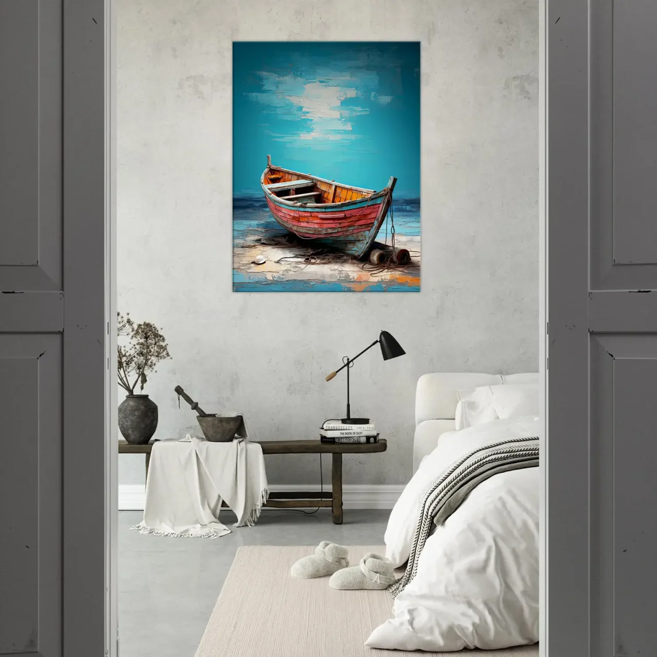 Cadre bateau de pêcheur sur la plage