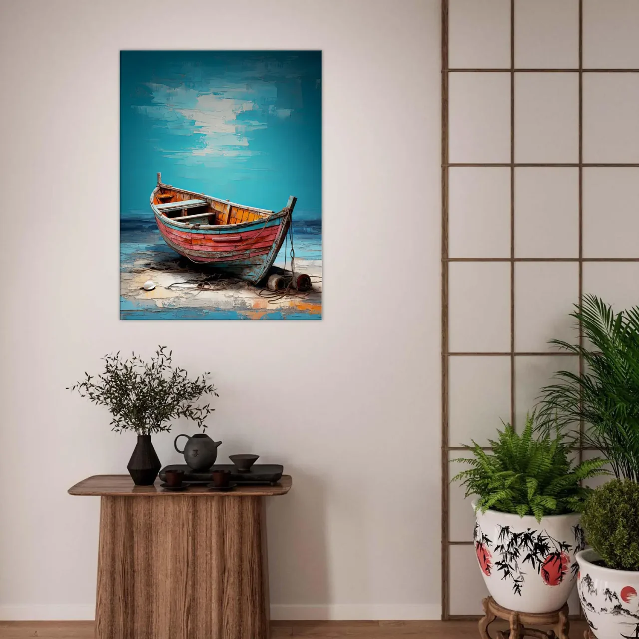 Cadre bateau de pêcheur sur la plage