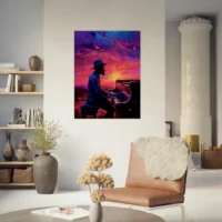 Pianiste de jazz et ciel surréaliste