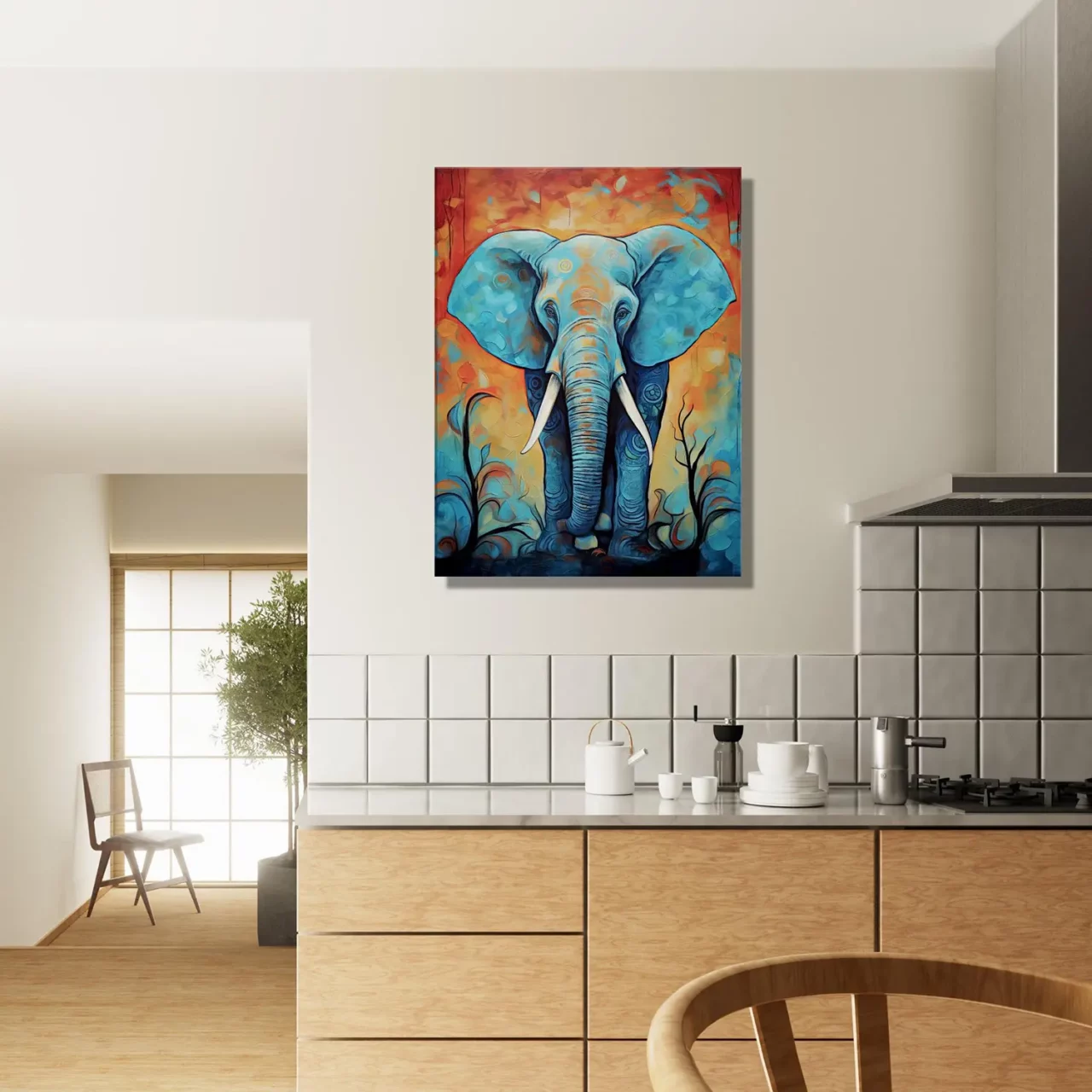 Tableau Aquarelle Vibrante Eléphant majestueux