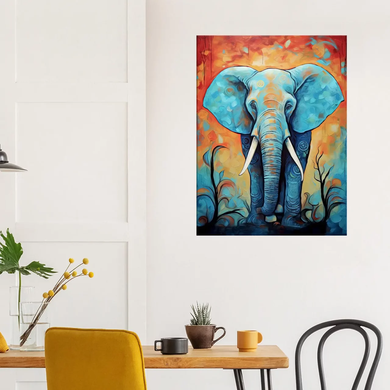 Tableau Aquarelle Vibrante Eléphant majestueux