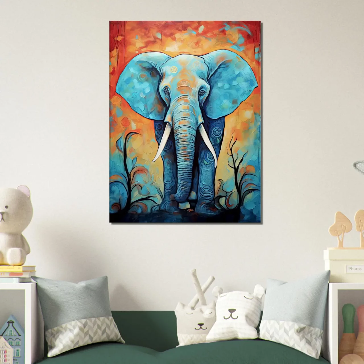 Tableau Aquarelle Vibrante Eléphant majestueux