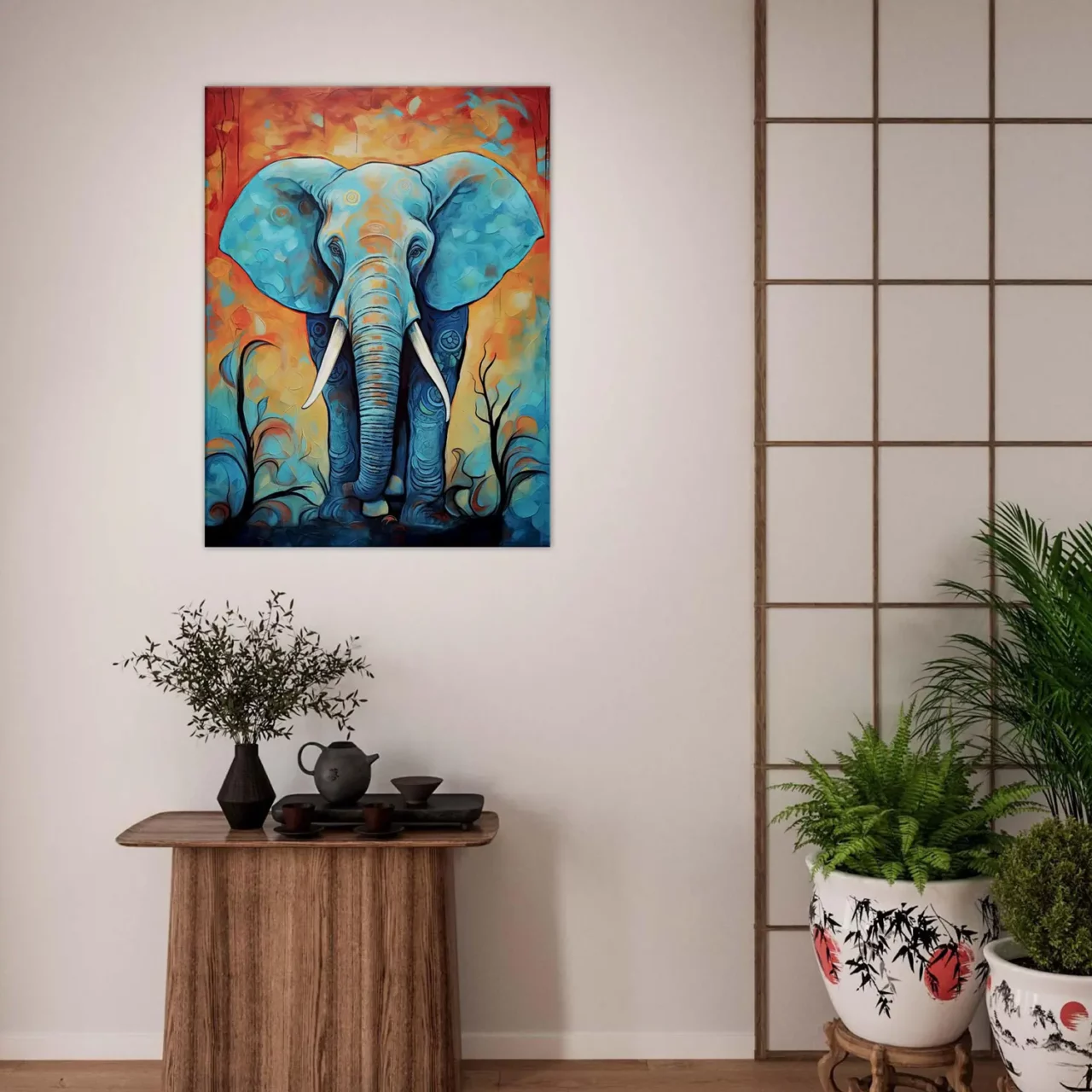 Tableau Aquarelle Vibrante Eléphant majestueux