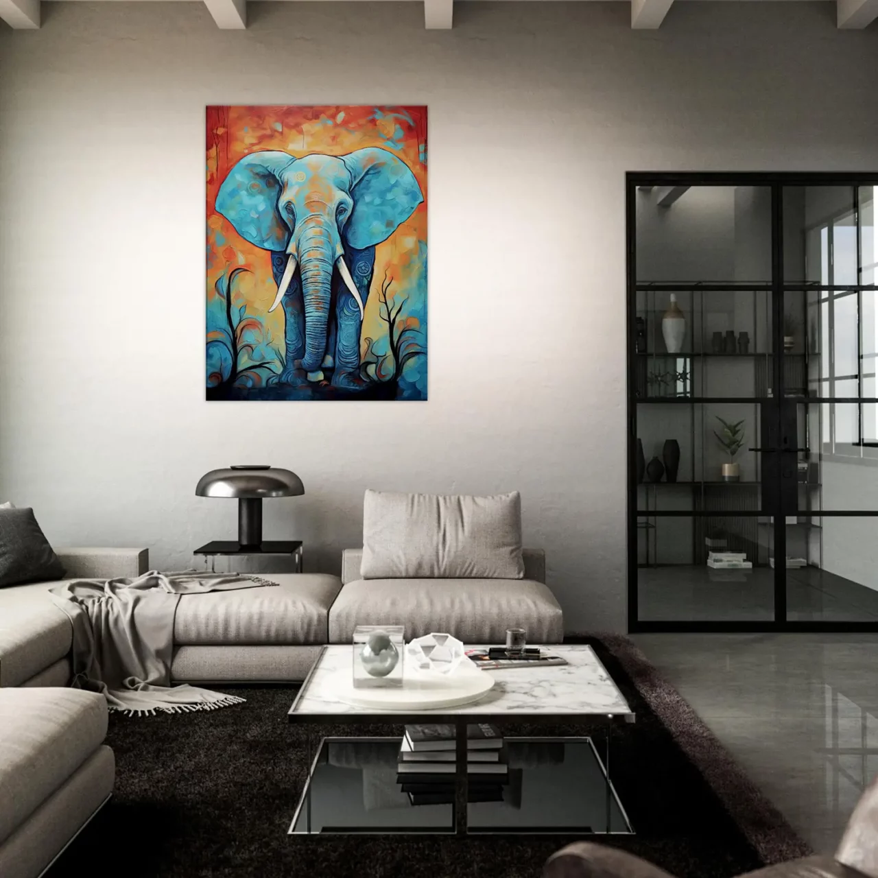 Tableau Aquarelle Vibrante Eléphant majestueux