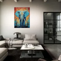 Tableau Aquarelle Vibrante Eléphant majestueux