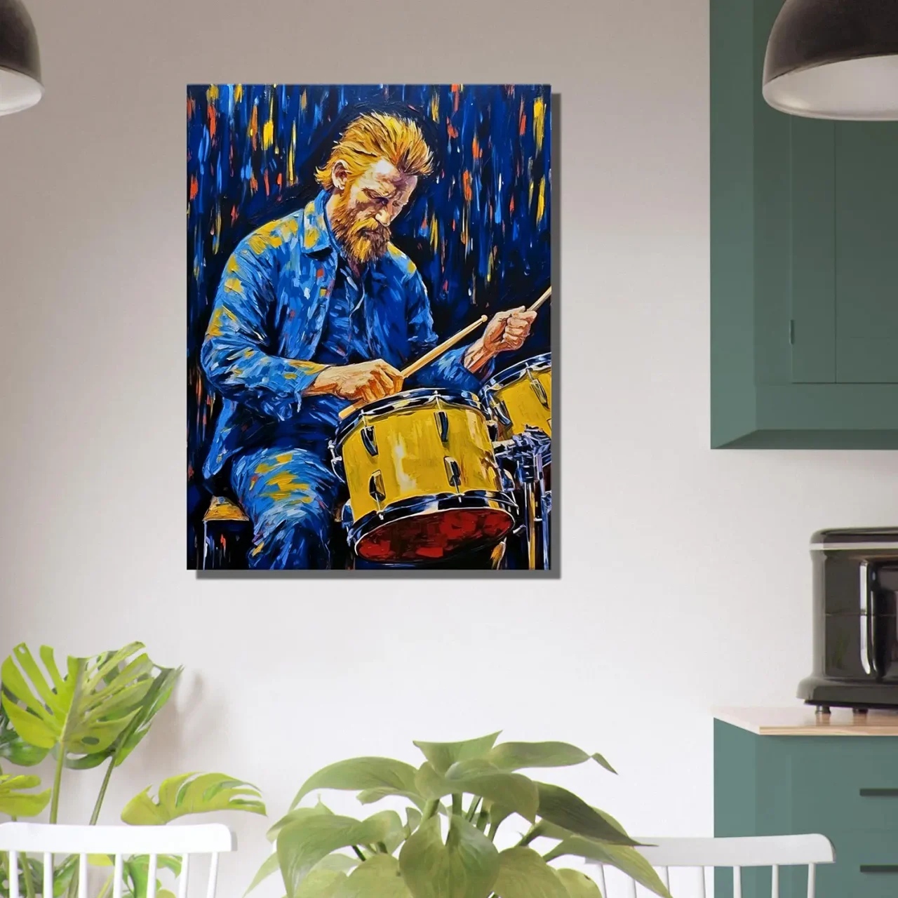 Tableau Van Gogh jouant de la batterie