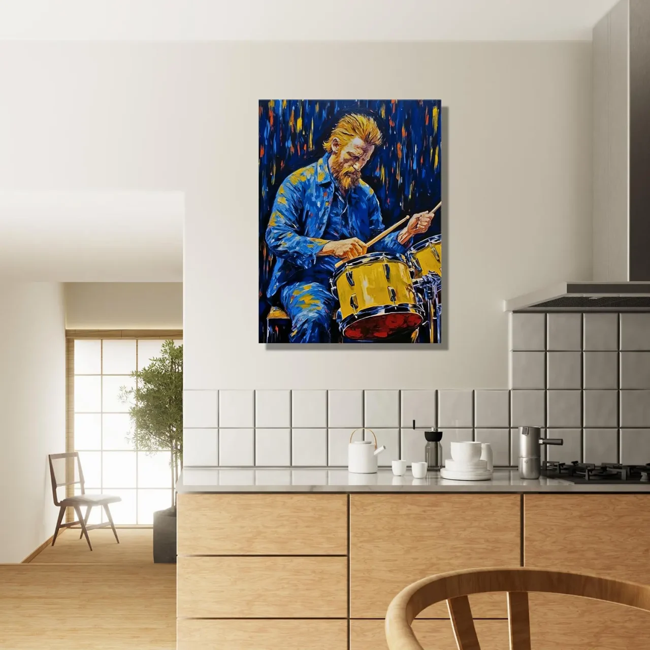 Tableau Van Gogh jouant de la batterie