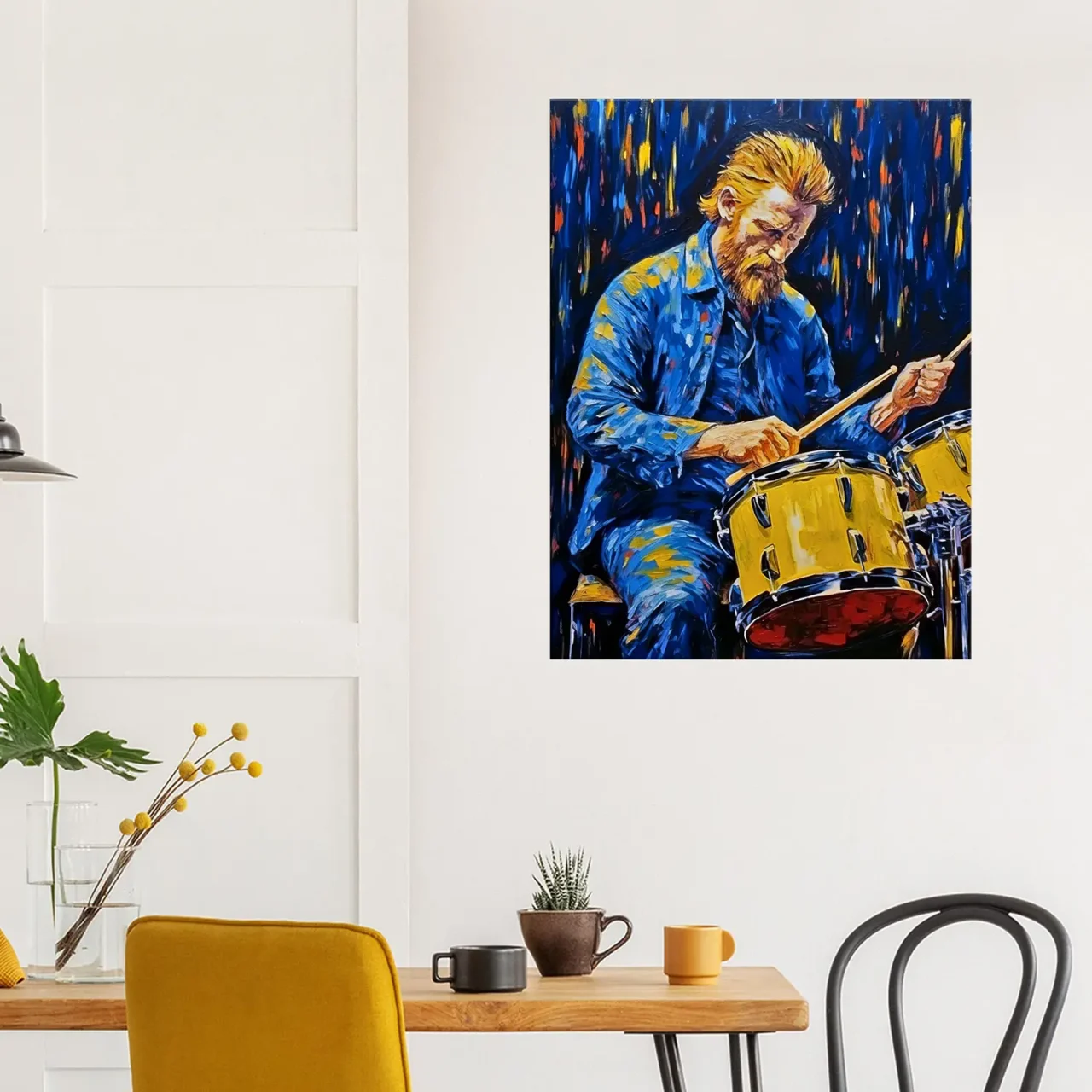 Tableau Van Gogh jouant de la batterie