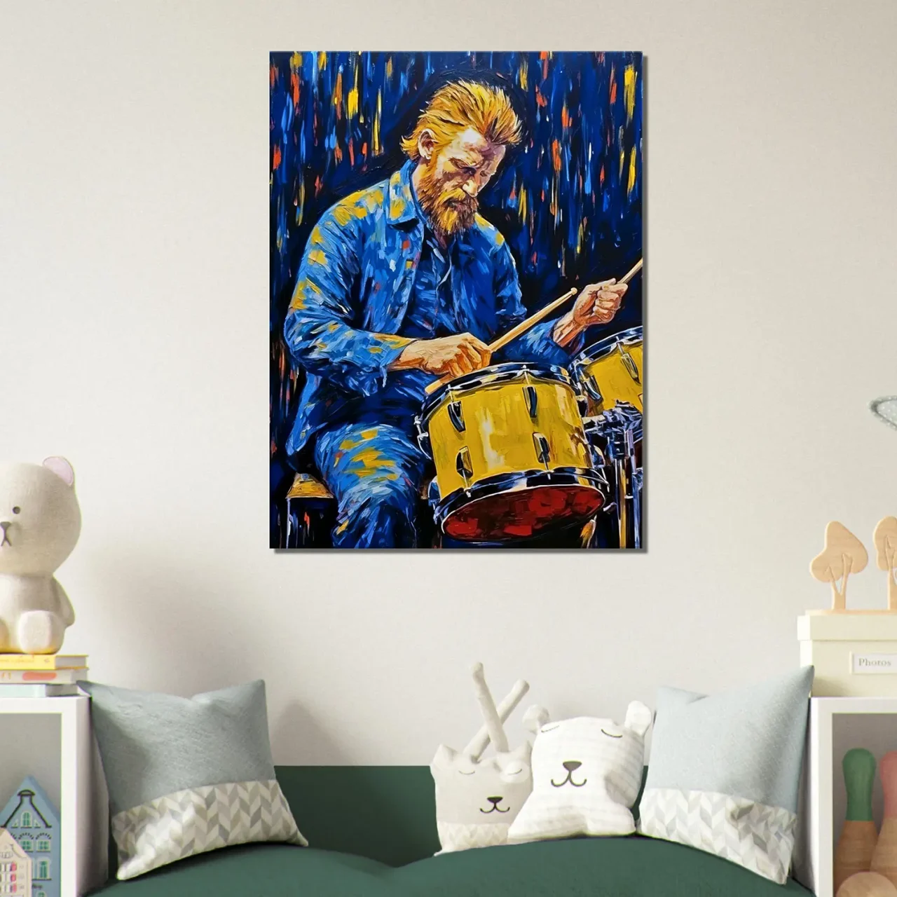 Tableau Van Gogh jouant de la batterie