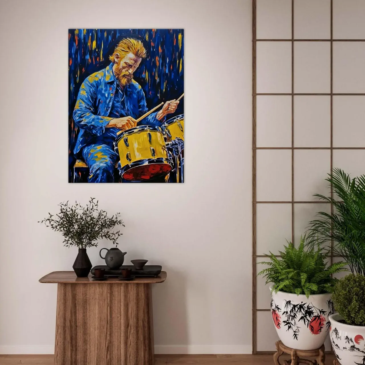 Tableau Van Gogh jouant de la batterie