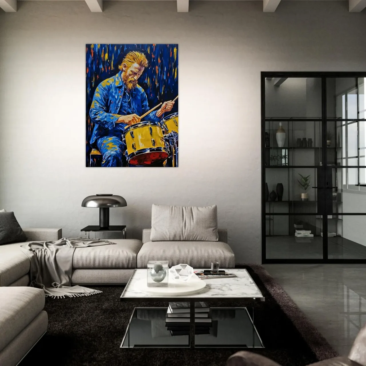 Tableau Van Gogh jouant de la batterie