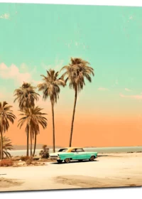 Toile Plage de Cuba et voiture rétro Toile Plage de Cuba et voiture rétro