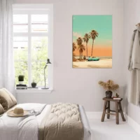 Toile Plage de Cuba et voiture rétro