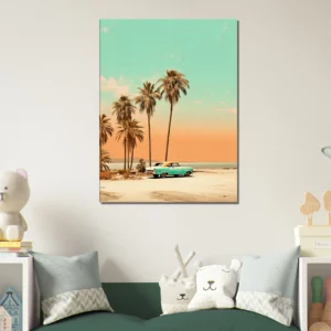 Toile Plage de Cuba et voiture rétro Toile Plage de Cuba et voiture rétro