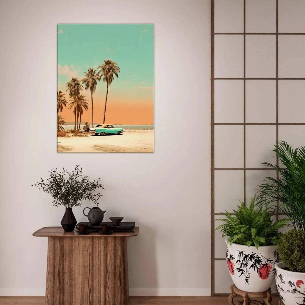 Toile Plage de Cuba et voiture rétro Toile Plage de Cuba et voiture rétro