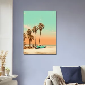Toile Plage de Cuba et voiture rétro Toile Plage de Cuba et voiture rétro
